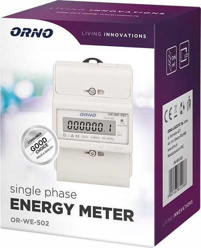 Matës energjie njëfazor ORNO, 80A, ekran LCD, i bardhë