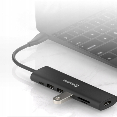 Hub USB C Swissten 7 në 1, HDMI 4K, USB C 100W, argjendtë