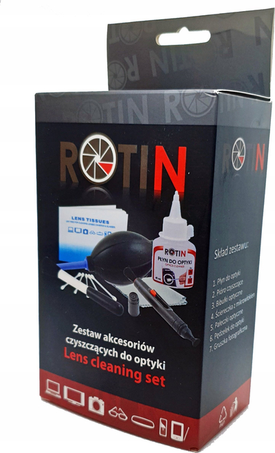 Сет за чистење за оптика Rotin SB7298, 9 во 1, универзален, црн