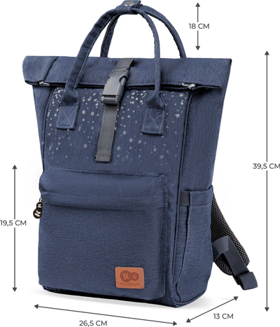 Çantë shpine për ndrim pelenash Kinderkraft Moonpack, me plot xhepa, me dyshek portativ, denim blu