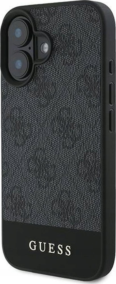 Mbulesë telefoni Guess GUHCP16MG4GLGR për iPhone 16 Plus 6.7", kapak i fortë, dizajn me material tekstili, gri me të zezë