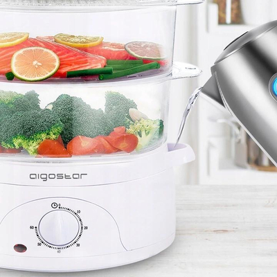 Пароброд за готвење Aigostar Fitfoodie, 800W, 3 нивоа, бел