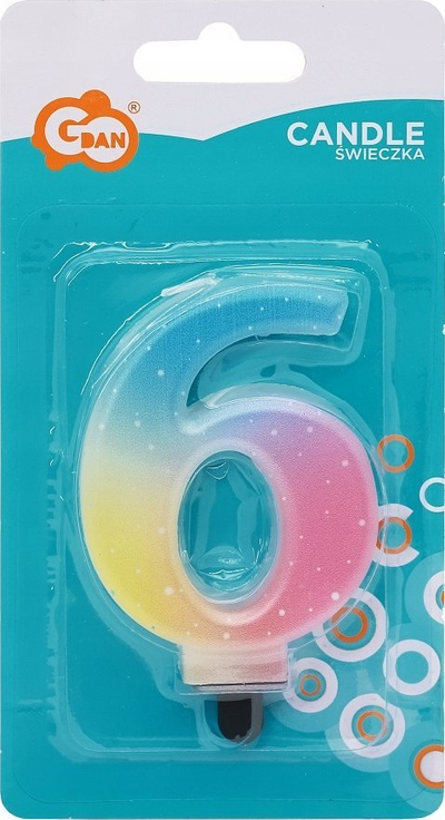 Qiri ditëlindjeje Godan numri 6, 8cm, pastel ombre, shumëngjyrësh