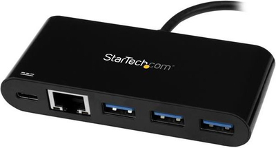 Adapter USB C me hub StarTech, Ethernet Gigabit, 3 porta USB 3.0, Power Delivery, i zi