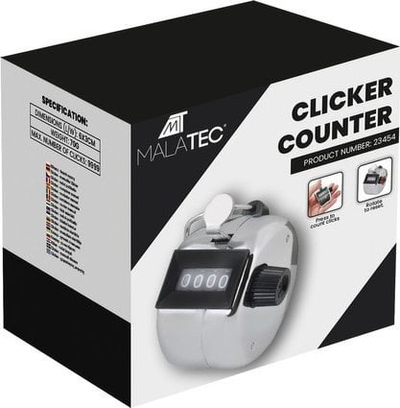Numërues dore Clicker 23454, mekanik, me kapëse, argjendtë
