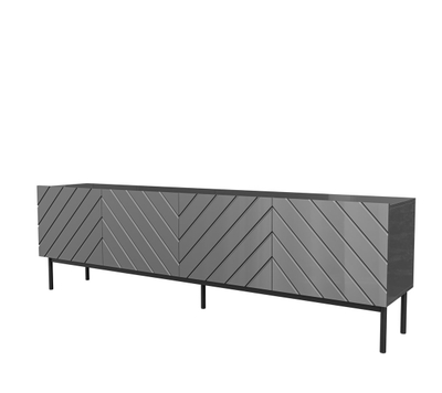 Komodë TV me krevat Abeto, 200x42x60 cm, MDF panel grimcash, e zezë me shkëlqim
