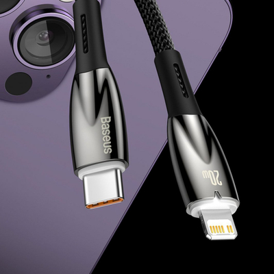 Kabllo Baseus Glimmer USB C në Lightning, 2 m, 20W, e zezë