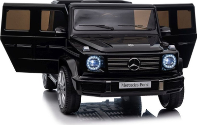 Makina elektrike për kalamaj Leantoys Mercedes G500 4x4, me bateri që karikohet, me drita, e zezë