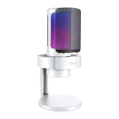 Mikrofon USB Fifine A8, kondensator, RGB, i bardhë