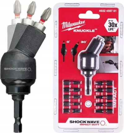 Set bitash Milwaukee 4932459781 Knuckle, mbajtës i rregullueshëm 0–30°, Drive 1/4"