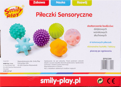Topa sensorialë Smily Play, set me 6 copë, me tekstura nga më të ndryshmet, shumëngjyrëshe