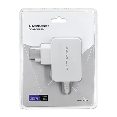 Adapter rryme Qoltec 51039, 65W, USB Type C, i bardhë