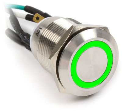 Buton fuqie Impactics Vandalismustaster 19mm, IP67, LED jeshile, argjent