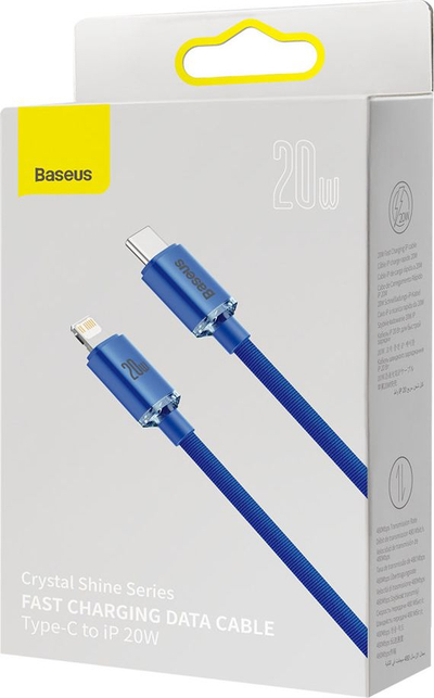 Kabllo USB Baseus Crystal Shine, USB C me Lightning, 2 m, 20W, blu