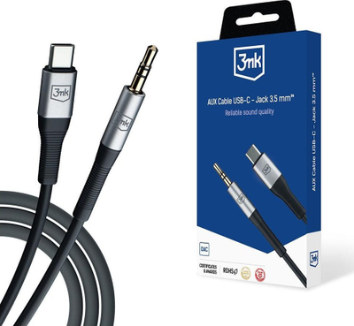 Kabllo audio 3MK USB C në jack 3.5mm, 1m, e zezë