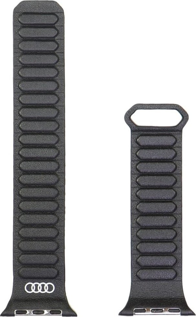Ремче за паметен часовник со јаболко со логото на Ауди од природна кожа, 44/45/46/49 mm, природна кожа, црно
