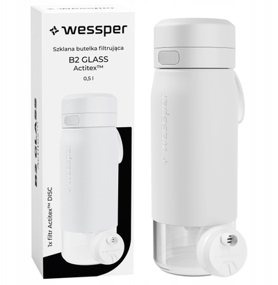 Shishe filtruese uji Wessper B2 GLASS Actitex, 0.5L, xham borosilikat, e bardhë