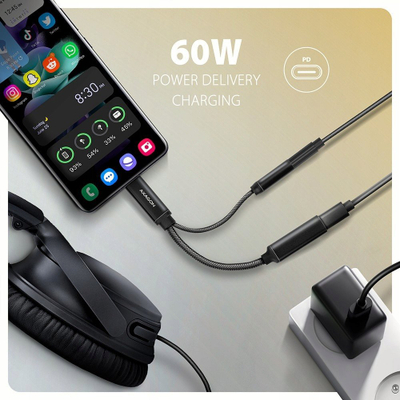 Adapter audio AXAGON ADA HCPD USB C në 3.5mm, DAC 32bit 384kHz, PD 60W, i zi