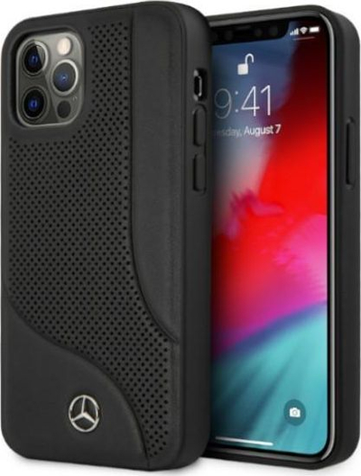 Mbrojtëse telefoni Mercedes-Benz Hard Case, për iPhone 12 Pro Max, lëkurë natyrale, e zezë