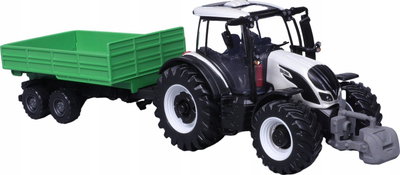 Lodër traktor Bburago Valtra M2/Q, 10 cm, me rimorkio që bën tip, shumëngjyrëshe