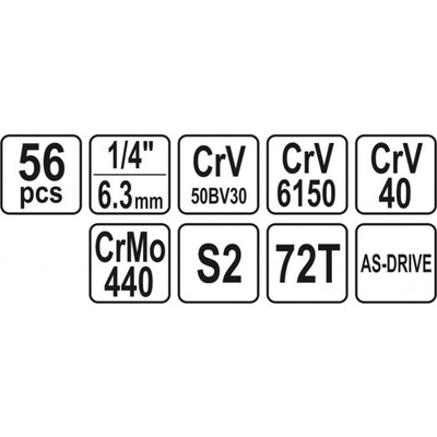 Set mjetesh pune YATO 1/4", 56 mjete (YT-14501)