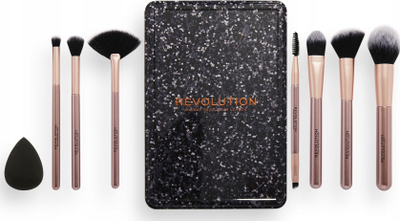 Set furçash grimi Revolution The Everything Brush Set, 8 copë, me sfungjer, i zi