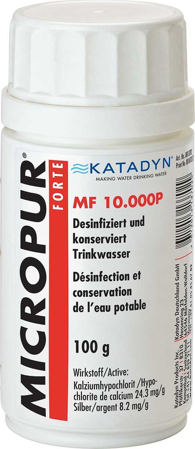 Dezinfektues uji Katadyn Micropur Forte MF 10.000P, për udhëtime e kamping, 10.000 litra