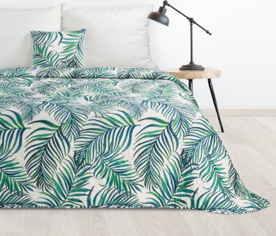 Mbulese krevati Eurofirany DESIGN 91 Palms, 200 x 220 cm, poliester, e bardhë jeshile