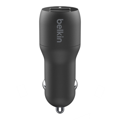 Karikues për veturë Belkin Dual USB-A 24W + kabllo USB-A - Lightning, i zi