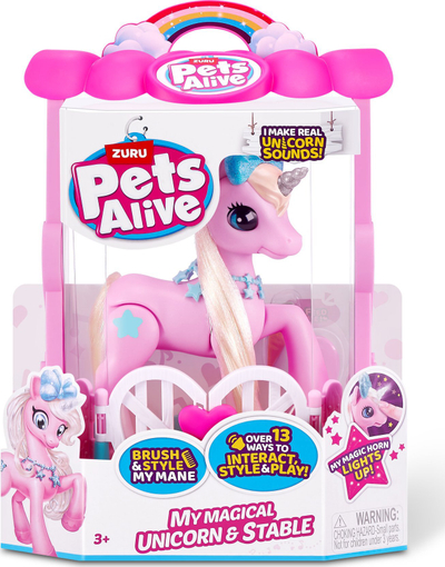 Lodër unicorn Pets Alive My Magical Unicorn With Stable, me stallë, shumëngjyrëshe