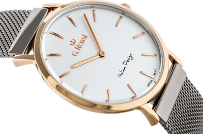 Ora dore G. Rossi 10771B-3B4, mekanizëm quartz, metalike argjend me rosegold, për goca
