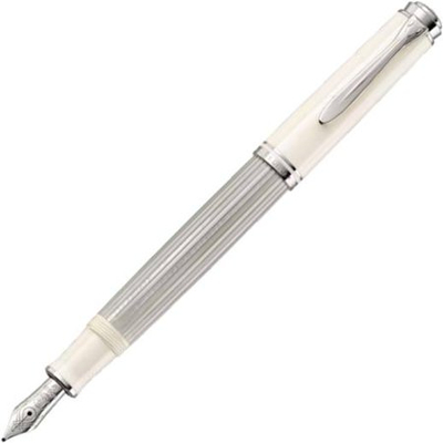 Stilolaps me pendë Pelikan Souverän M405, majë medium, trup argjend, i bardhë