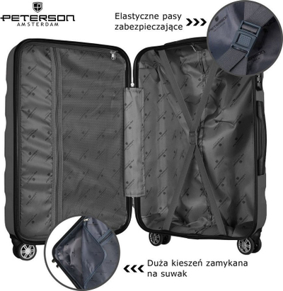 Valixhe e mesme Peterson Stylish, ABS, 4 rrota 360°, gri