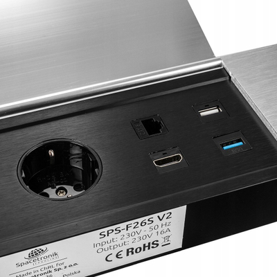 Prizë tavoline e futur Spacetronik SPS-F26S V2, 2x 230V, USB edhe HDMI, argjendi