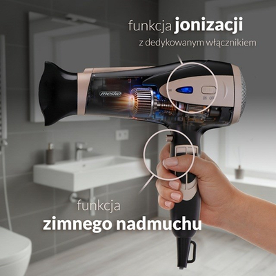 Tharëse flokësh Mesko Adler MS 2287, 2400W, teknologji jonike, e zezë champagne