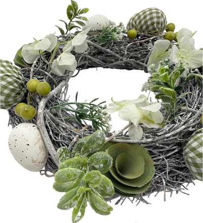 Kurorë dekorative Saska Gift and Decor, Pashkë me vezë, 24cm, bardh e gjelbër