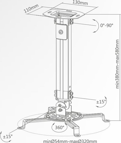 Mbajtëse projektori Full Motion SUPSTV013, universale, deri 13.5 kg, e argjendtë