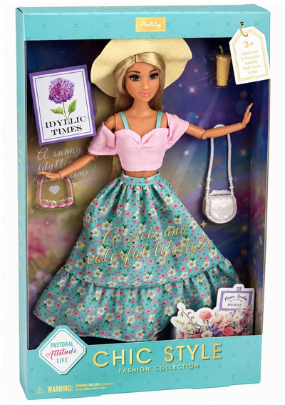 Kukull LeanToys Anlily Fashion, 30cm, me fund dhe kapelë, set aksesorësh