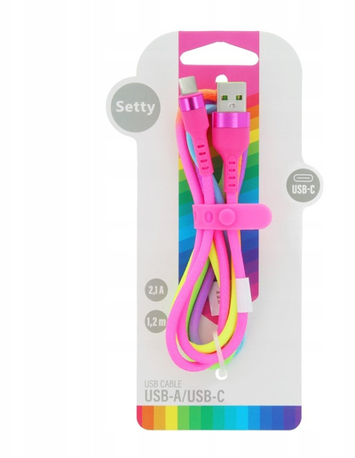 Kabllo USB Setty Rainbow USB A në USB C, 1.2m, 2.1A, shumëngjyrësh