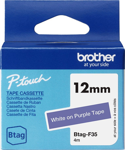 Shirit etiketimi Brother BTAGF35, 12mm, tekst i bardhë në sfond vjollcë