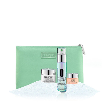 Set kujdesi për lëkurë Clinique Even Tone Experts Gift Set, serum për fytyrë 30 ml + krem fytyre 15 ml + krem për sy 5 ml + çantë kozmetike