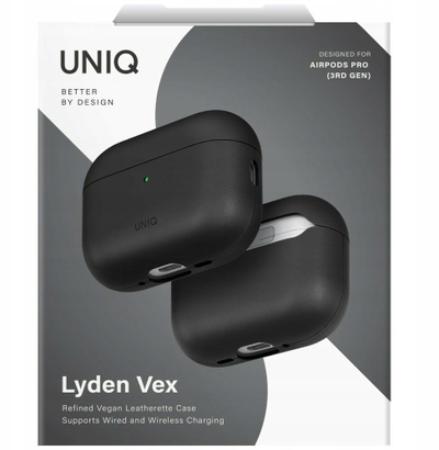 Заштитен капак UNIQ Lyden VEX за AirPods Pro 3, синтетичка кожа, Dallas Black, црн