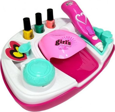 Set manikyri për kalamoj Girls Creator Nail Art Studio, me tharëse thonjsh, me shkëlqyes e stampë, rozë