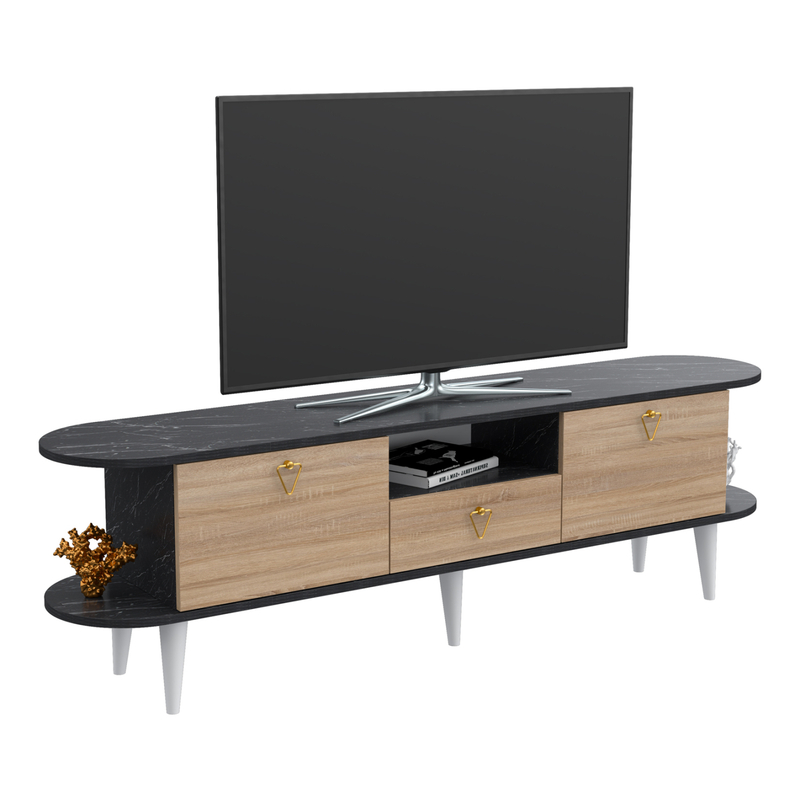 Komodë TV BEECON HM18185, 180x36x53 cm, melaminë, sonoma me mermer të zi
