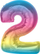 Balon numër Rainbow, 2, folie, 92 cm, shumëngjyrësh