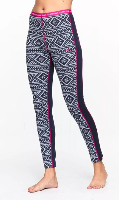 Helanke termale Kari Traa Floke Pant W, lesh merino, për goca, blu me print