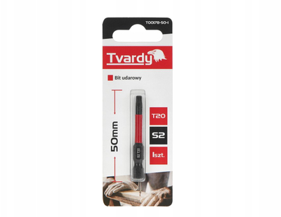 Bit goditës Tvardy T20 S2, 50mm, i kuq e zi
