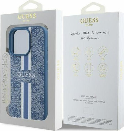 Mbulesë telefoni Guess 4G Stripe, MagSafe, për iPhone 16 Pro Max, blu