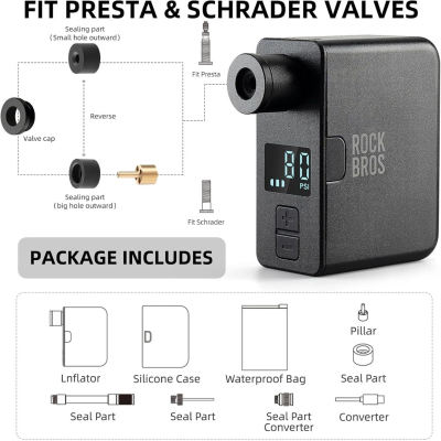 Pomë elektrike portative Rockbros AS1 Pro, 120 PSI, USB C, e zezë