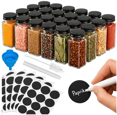 Set kavanoza për erëza Ruhhy, 24 copë, qelq 120 ml, kapakë të zinj